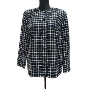Alfred Dunner Black White Checked Tweed Blazer Size 10